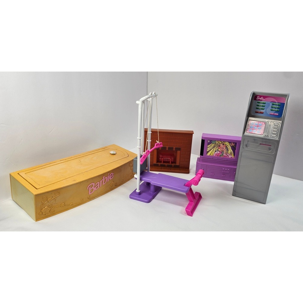 VTG 1990s‎ Barbie Dollhouse Furniture Accessories TV ATM Closet Gym Lot Mattel